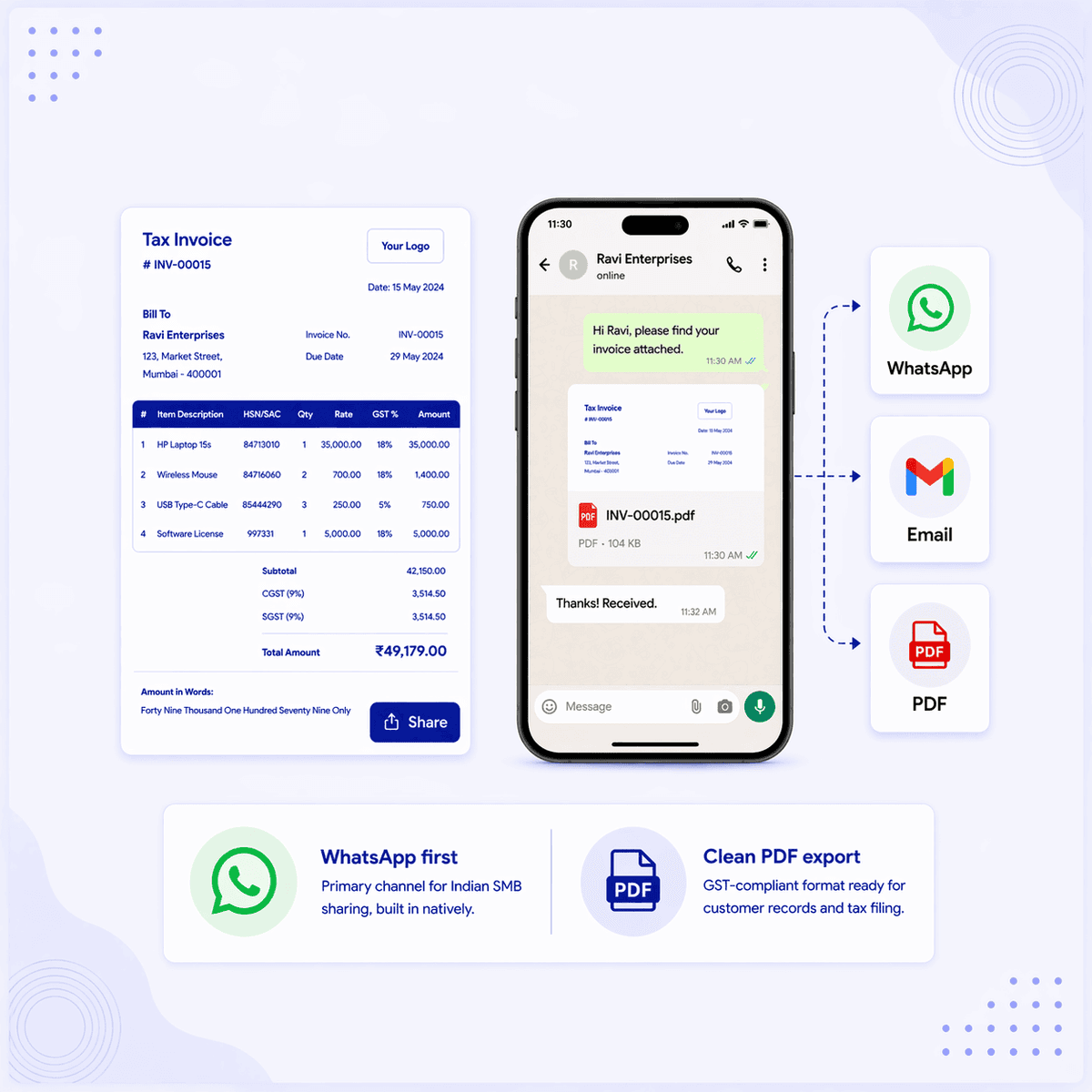 Sharing invoice from PocketGST